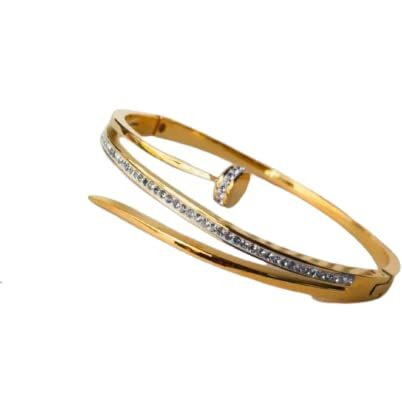 Glamlife Studded Cuff Nail Design Bracelet for Women, Anti Tarnish bracelet for Women and Girls, Gift Accessories for women (Gold, 26)