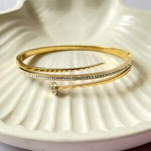 Glamlife Studded Cuff Nail Design Bracelet for Women, Anti Tarnish bracelet for Women and Girls, Gift Accessories for women (Gold, 26)