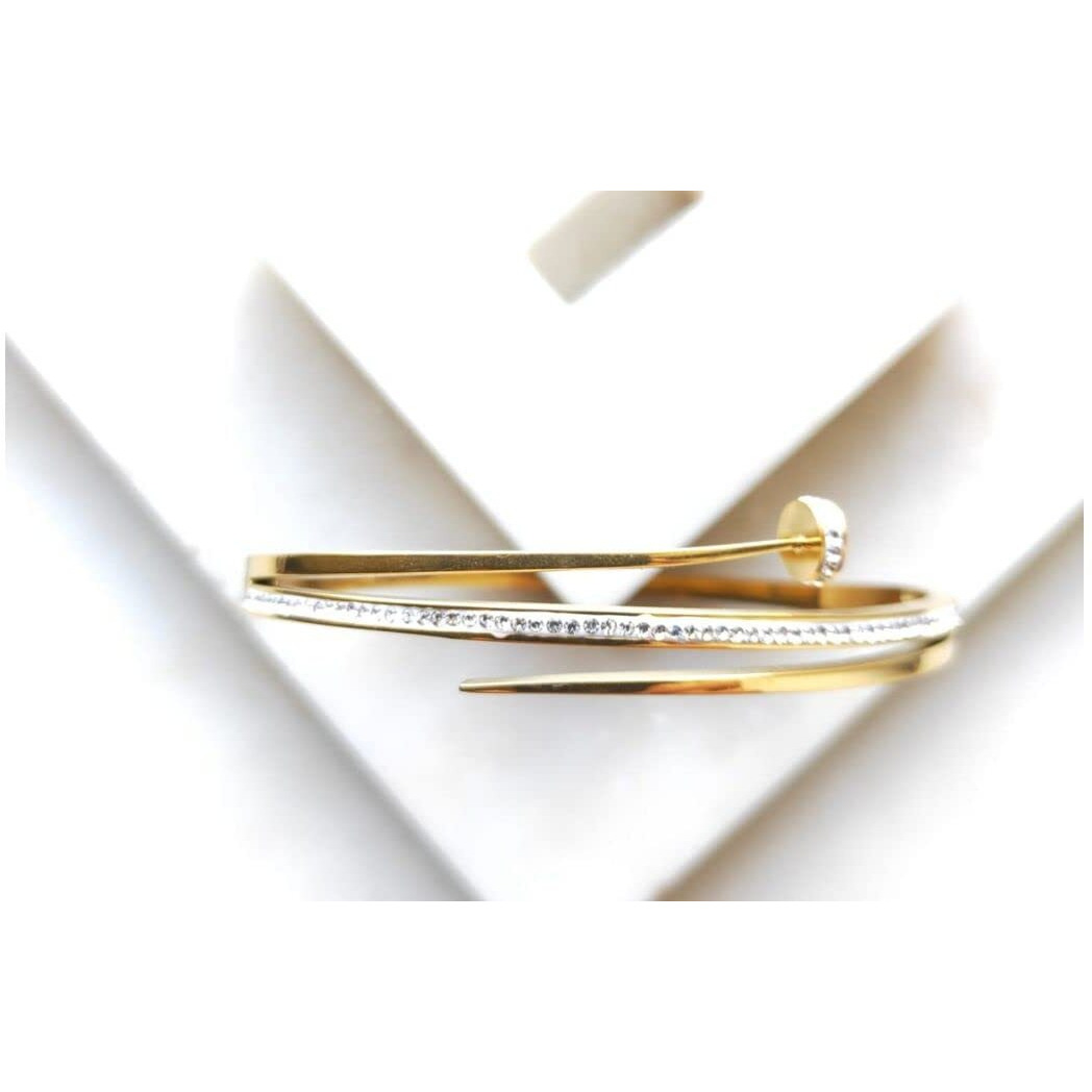 Glamlife Studded Cuff Nail Design Bracelet for Women, Anti Tarnish bracelet for Women and Girls, Gift Accessories for women (Gold, 26)