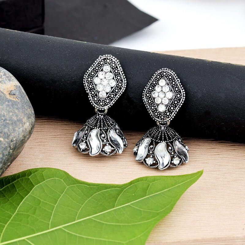 Fashion Frill Silver Earrings For Women Floral Oxidized Silver Jhumka Jhumki Earrings For Women Girls Pack of 4