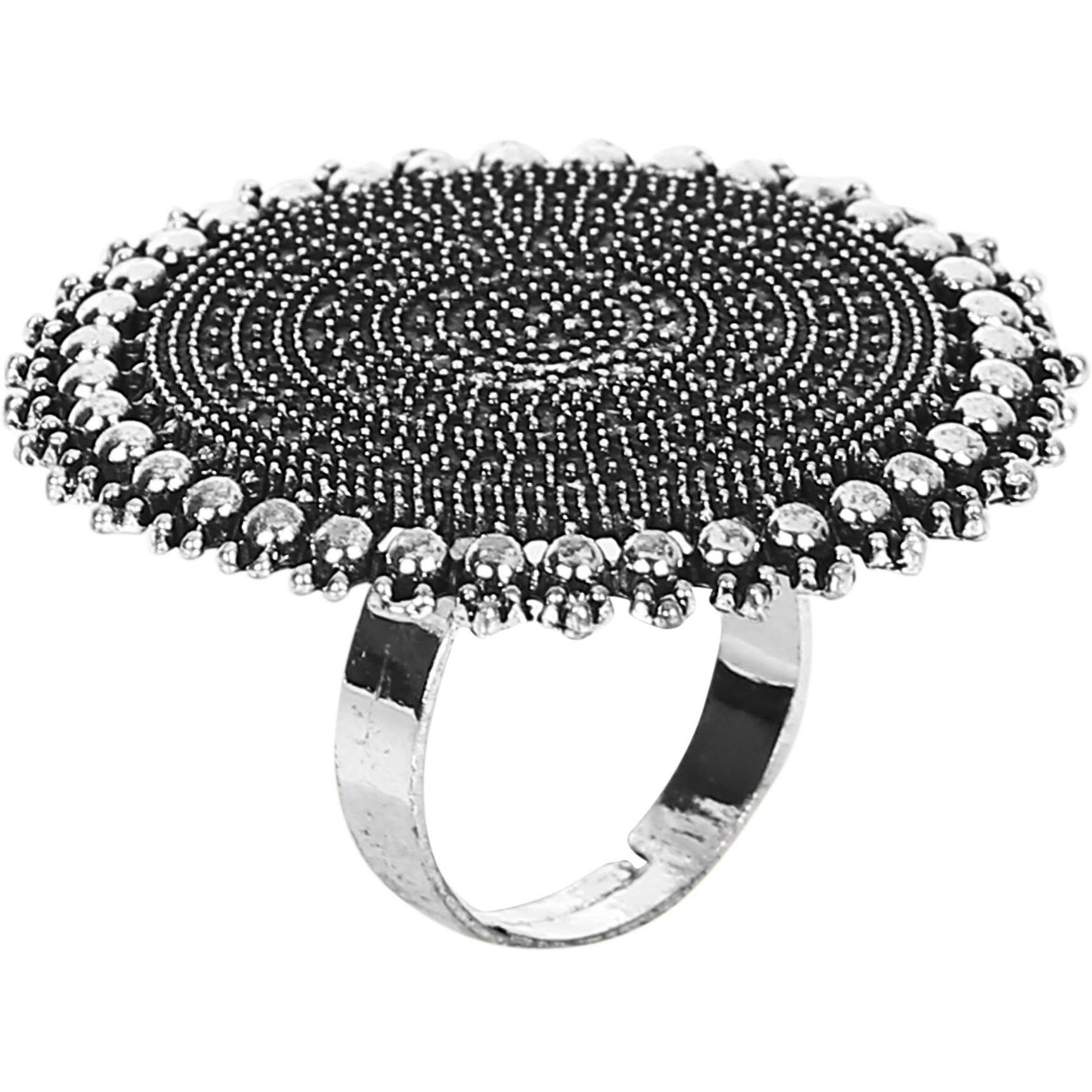 YouBella Jewellery Afghani Oxidised Silver Plated Combo of 3 Rings for Women and Girls (Adjustable Size) (Style 1)
