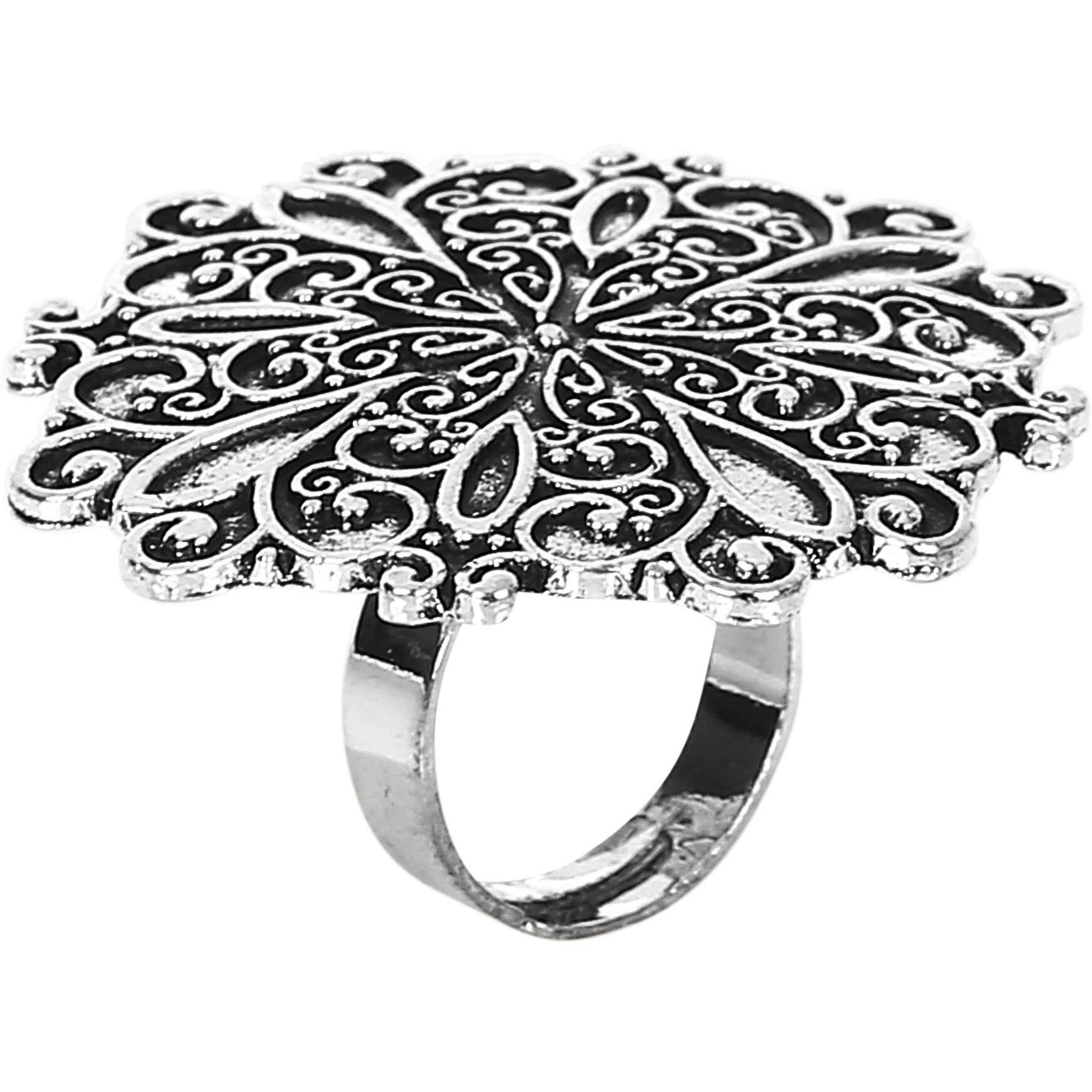 YouBella Jewellery Afghani Oxidised Silver Plated Combo of 3 Rings for Women and Girls (Adjustable Size) (Style 1)