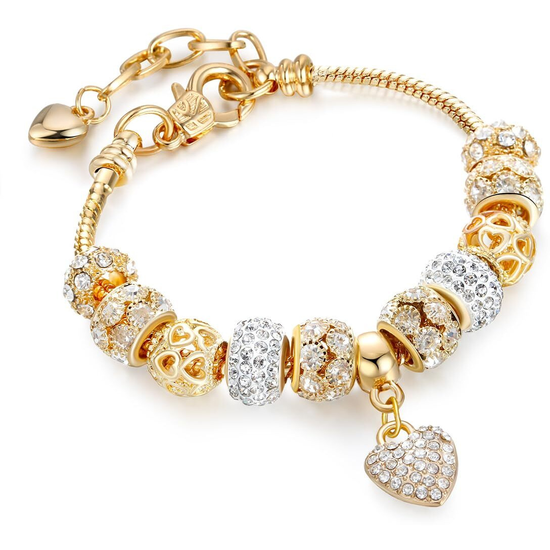 Shining Diva Fashion Latest Stylish Gold Crystal Charm Gift Bracelet for Women and Girls (15730b)