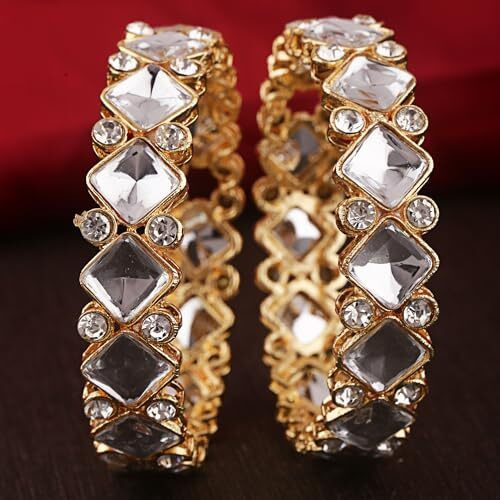 Shining Diva Fashion Latest Stylish Design Traditional Kundan Bangles for Women(14826b_2.6)(Gold)