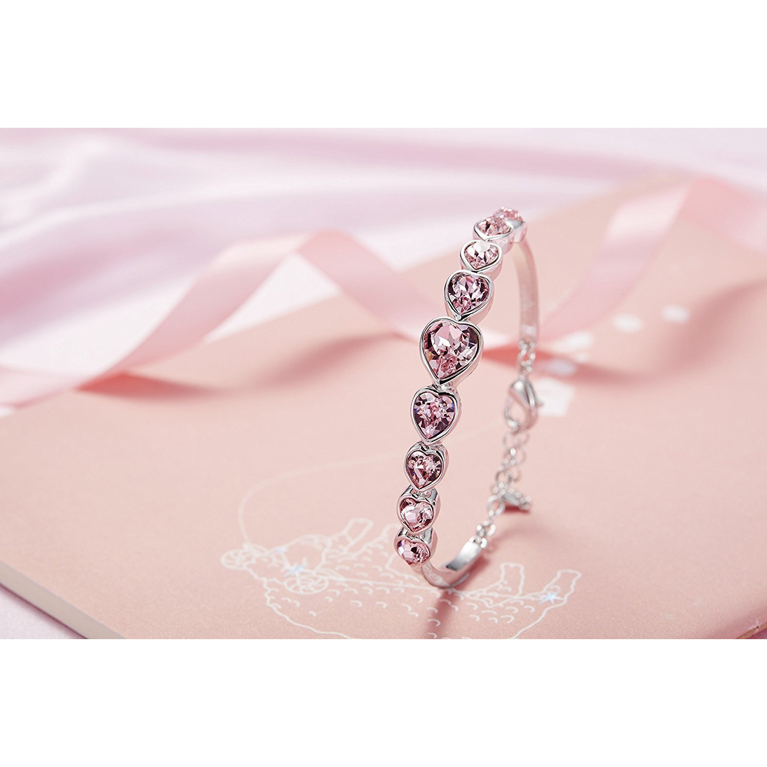 Shining Diva Fashion Pink Stylish Gifts Silver Plated Platinum Plated Austrian Crystal Charm Bracelet for Women (sd8336b)