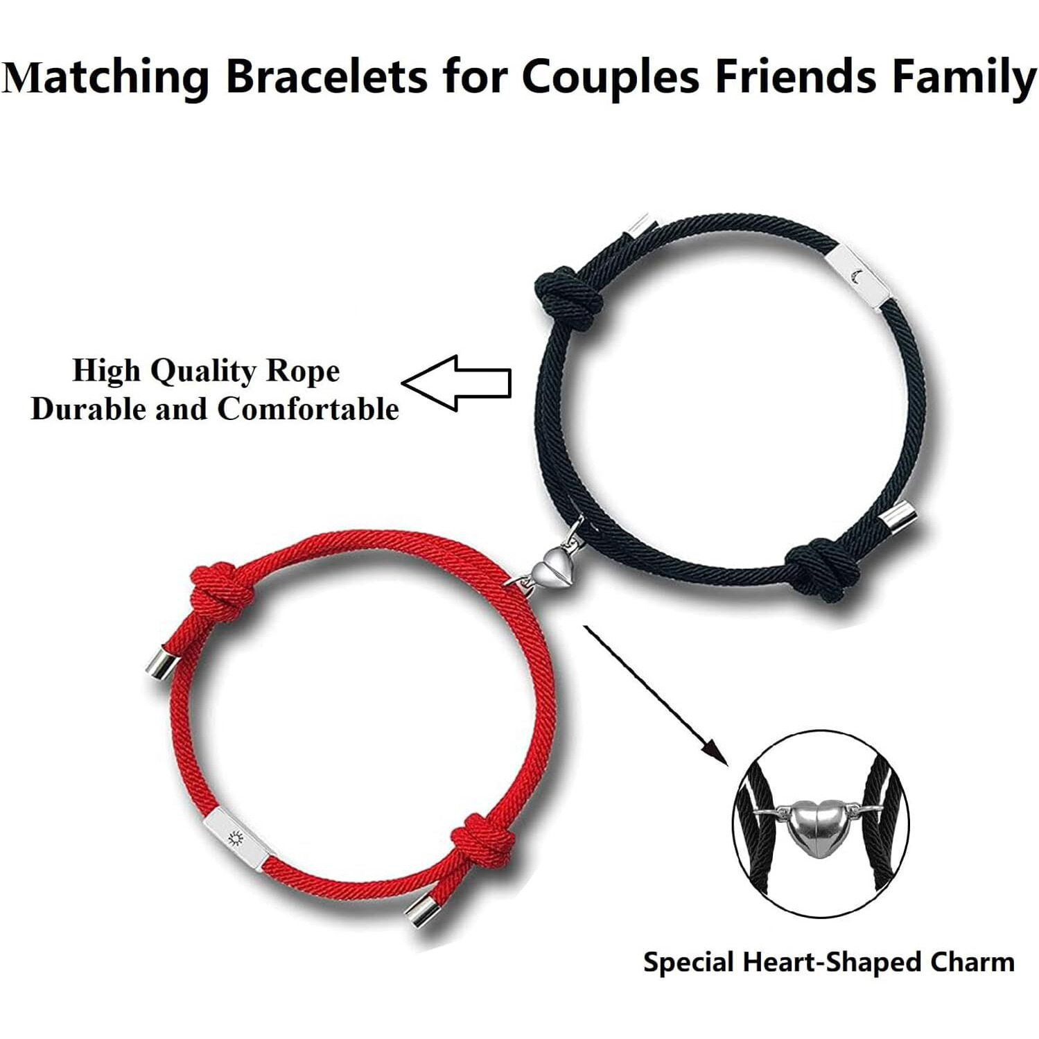 Shining Diva Fashion 2pcs Couple Bracelets for Women Men Boys Girls, Magnetic Bracelets for Couples, Matching Heart Bracelets, Valentine Gift for Girlfriend Boyfriend Best Friend (Black) (Red)(rrsd15572b)