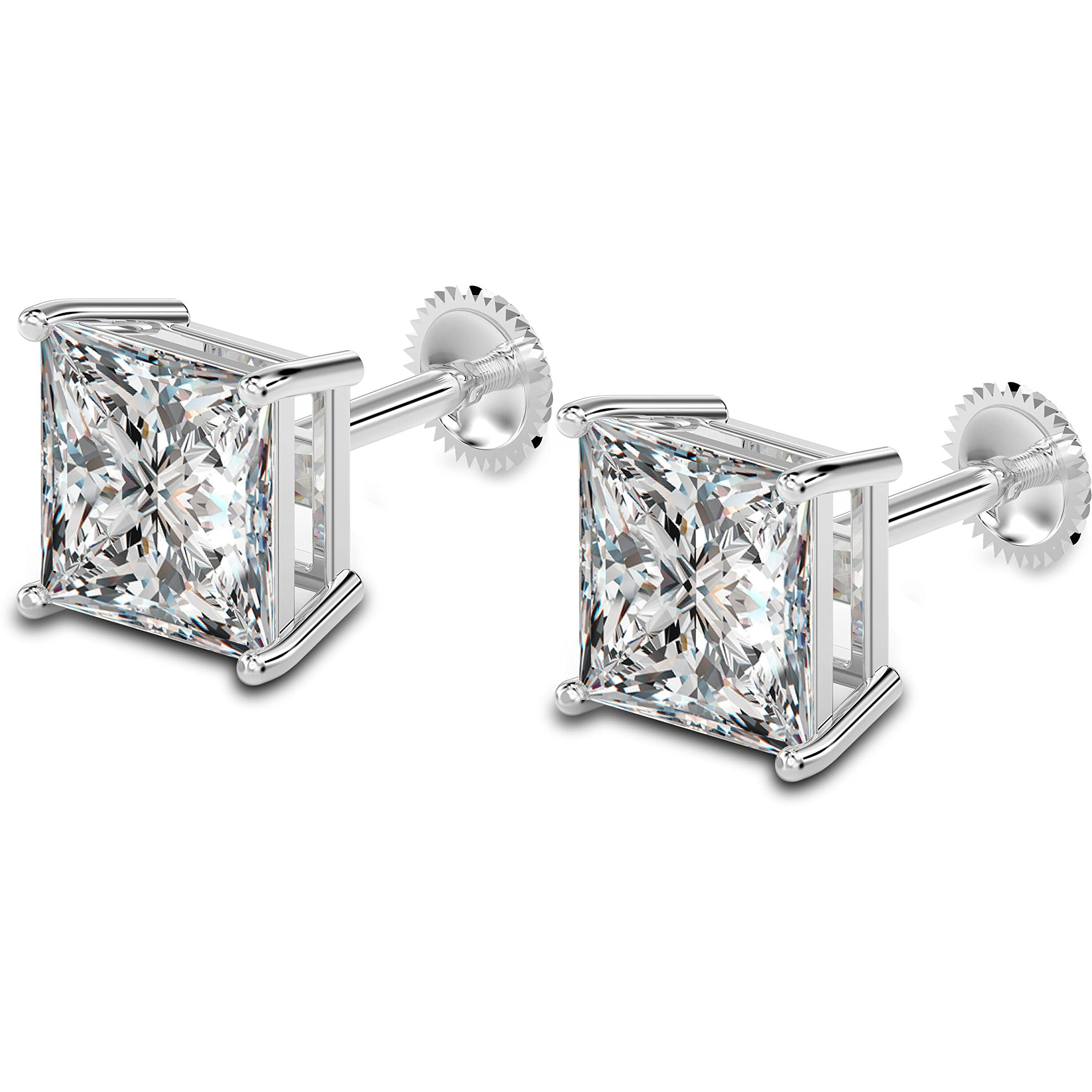 Amazon Brand - Nora Nico 925 Sterling Silver Square Cubic Zirconia Small Stud Earrings for Women Girls- BIS Hallmarked