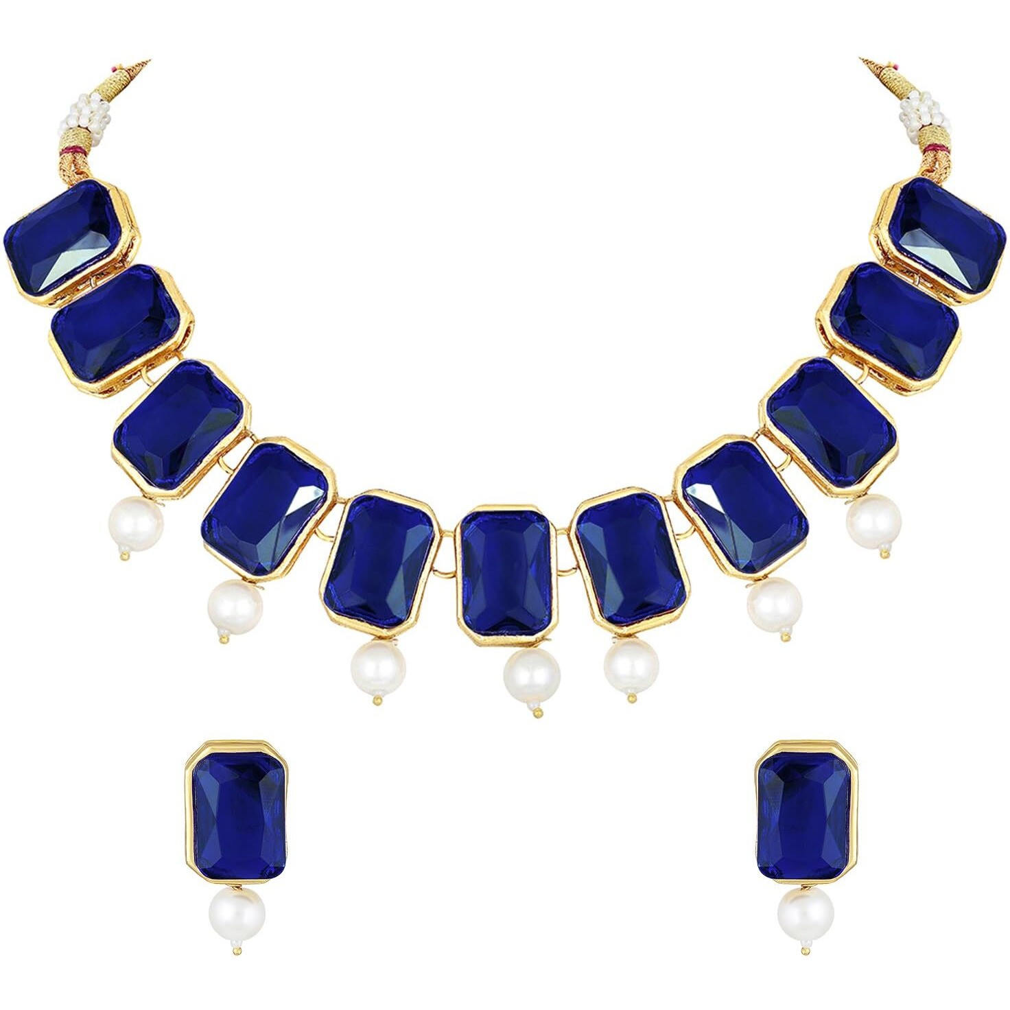 Peora Traditional Jewellery Green Crystal Pearl Necklace Earring Jewellery Set for Women Girls Wedding