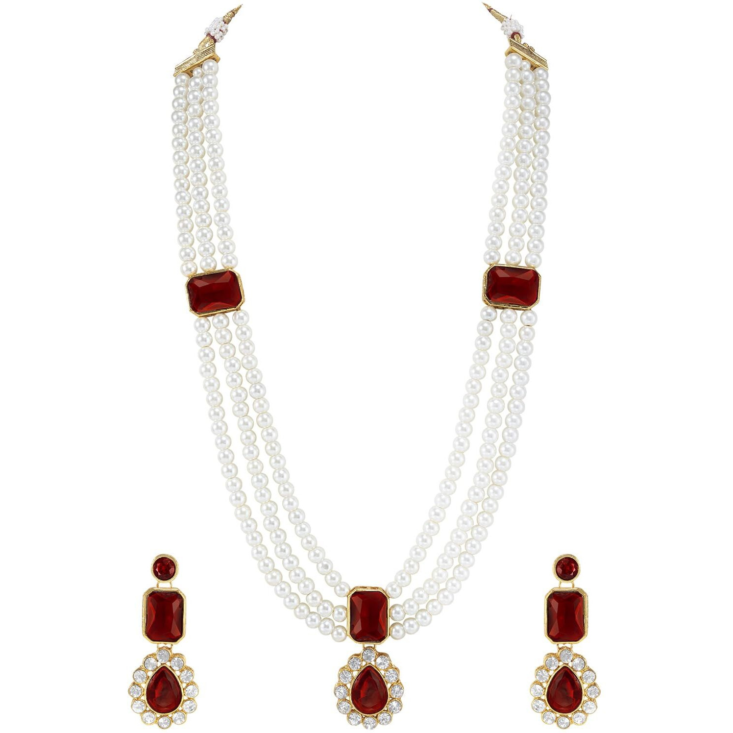 Peora Gold Plated White Kundan Long Necklace Earring Indian Traditional Jewellery Set for Women Girls