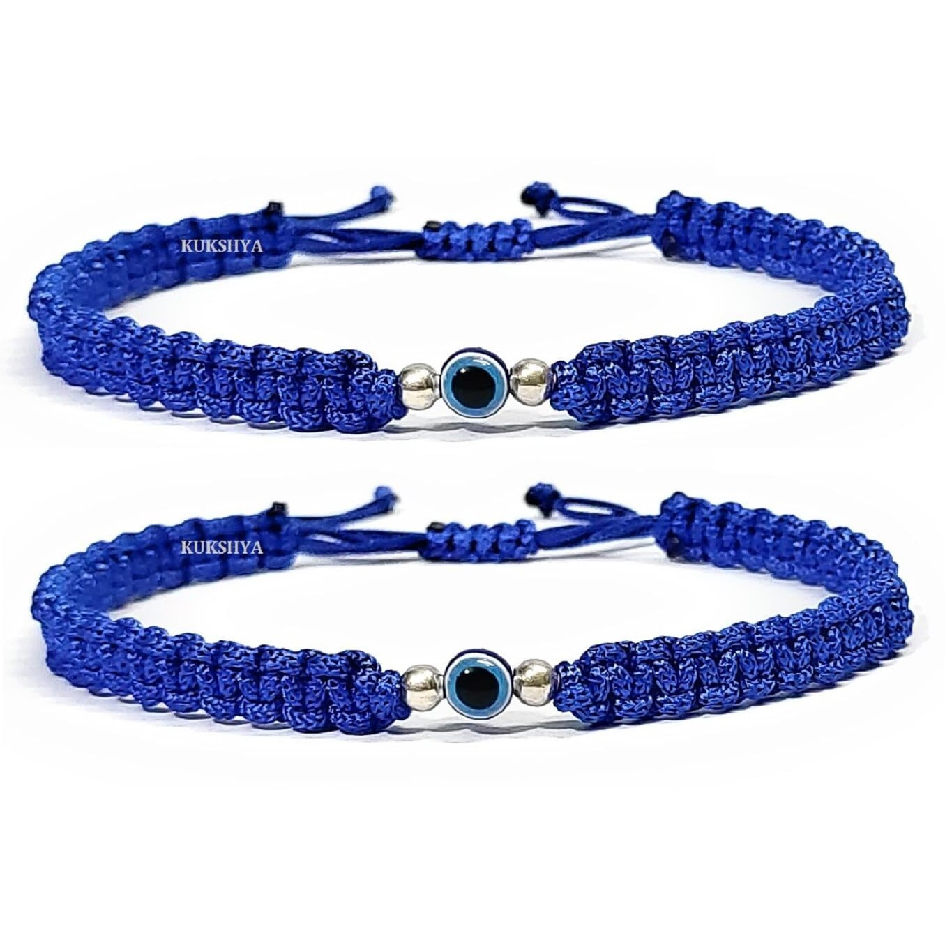 KUKSHYA JEWELLERS Exclusive 925 Sterling Silver 2 Ball + Evil Eye Charm Thread(Dhaga) Nazariya Anklet Adjustable| Nazar Battu | For Women & Girls 2 Piece (TP 096) (BLUE)