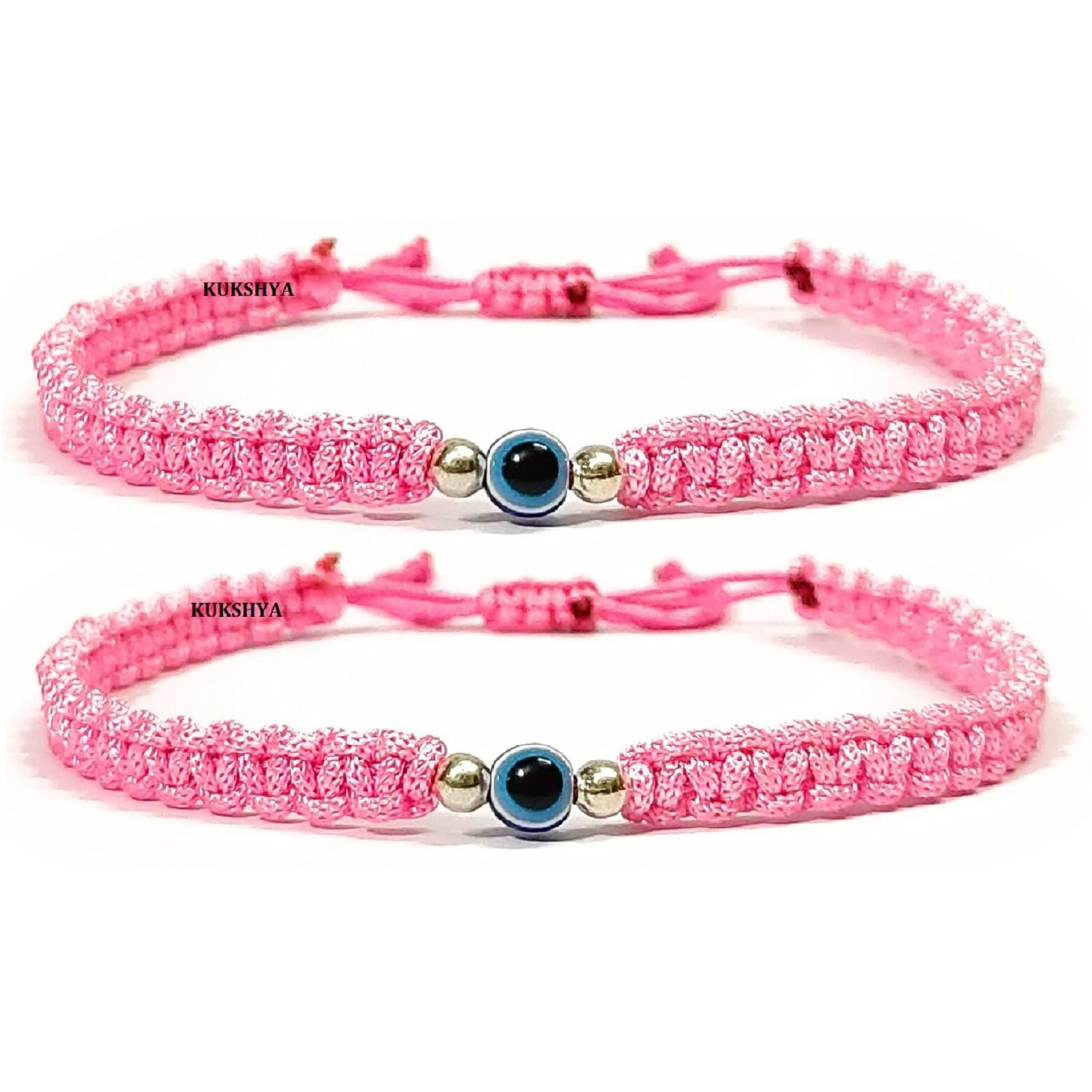 KUKSHYA JEWELLERS Exclusive 925 Sterling Silver 2 Ball + Evil Eye Charm Thread(Dhaga) Nazariya Anklet Adjustable| Nazar Battu | For Women & Girls 2 Piece (TP 099) (BABY PINK)