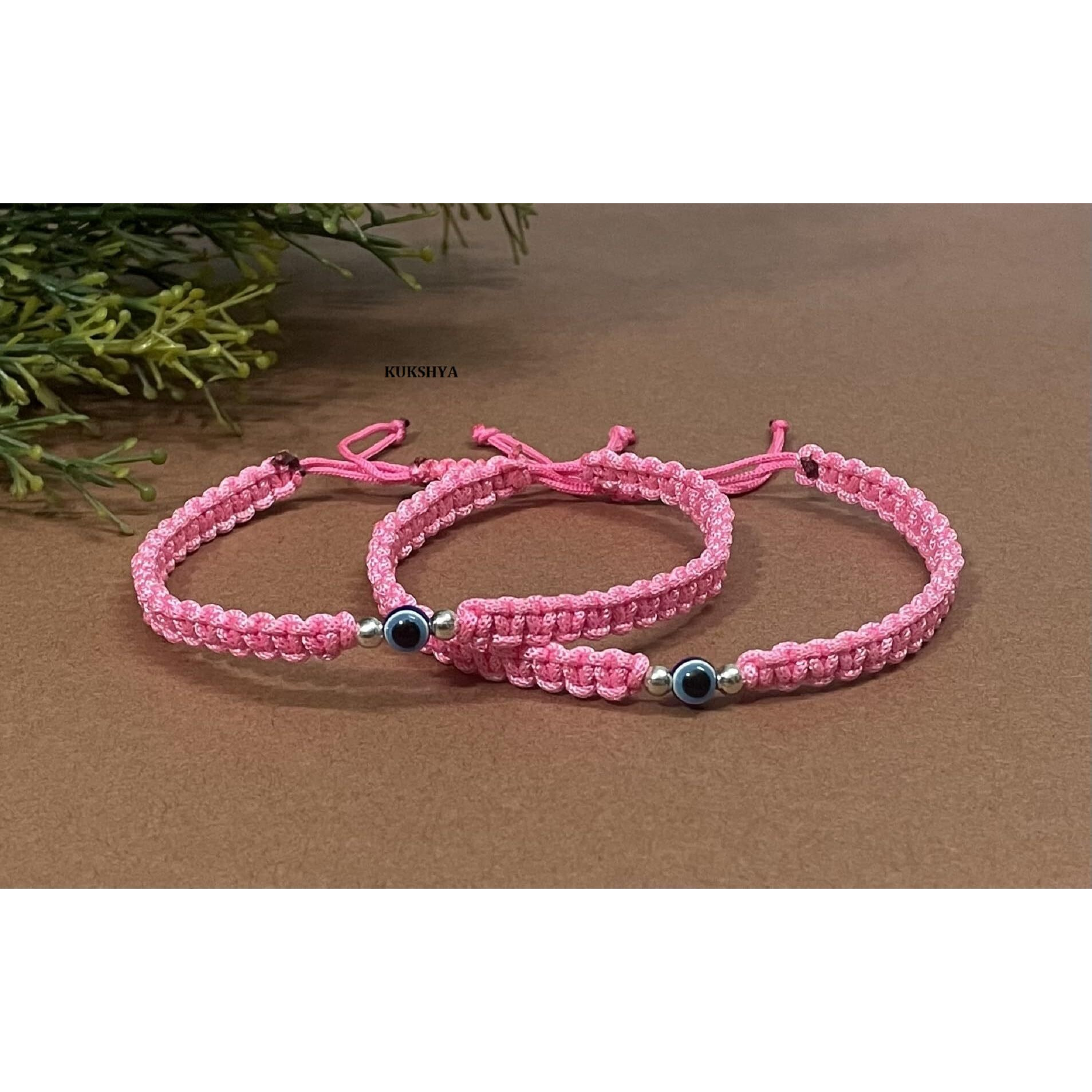 KUKSHYA JEWELLERS Exclusive 925 Sterling Silver 2 Ball + Evil Eye Charm Thread(Dhaga) Nazariya Anklet Adjustable| Nazar Battu | For Women & Girls 2 Piece (TP 099) (BABY PINK)