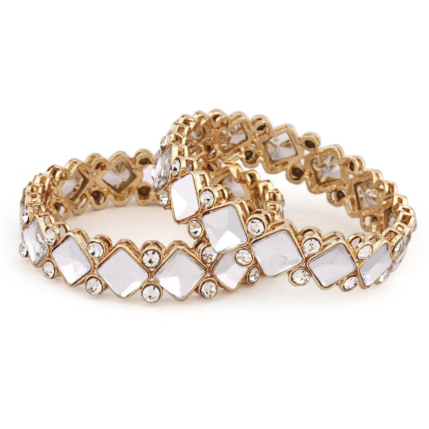 Shining Diva Fashion Latest Stylish Design Traditional Kundan Bangles for Women(14826b_2.4)(Gold)