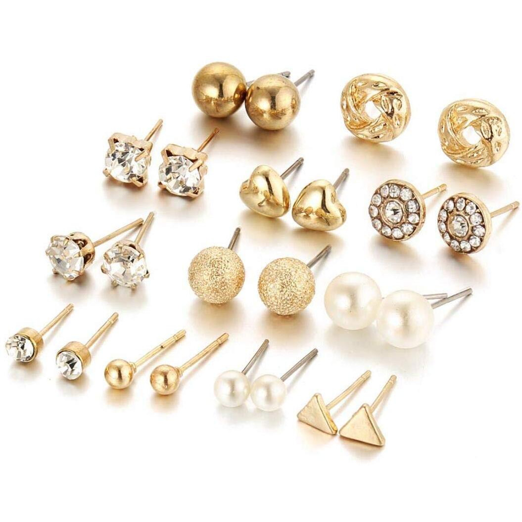 Shining Diva Fashion 10868er Non Precious Base Metal Gold Stud Earrings for Girls - Combo Set of 12 Pairs (10868er)