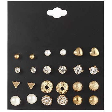 Shining Diva Fashion 10868er Non Precious Base Metal Gold Stud Earrings for Girls - Combo Set of 12 Pairs (10868er)