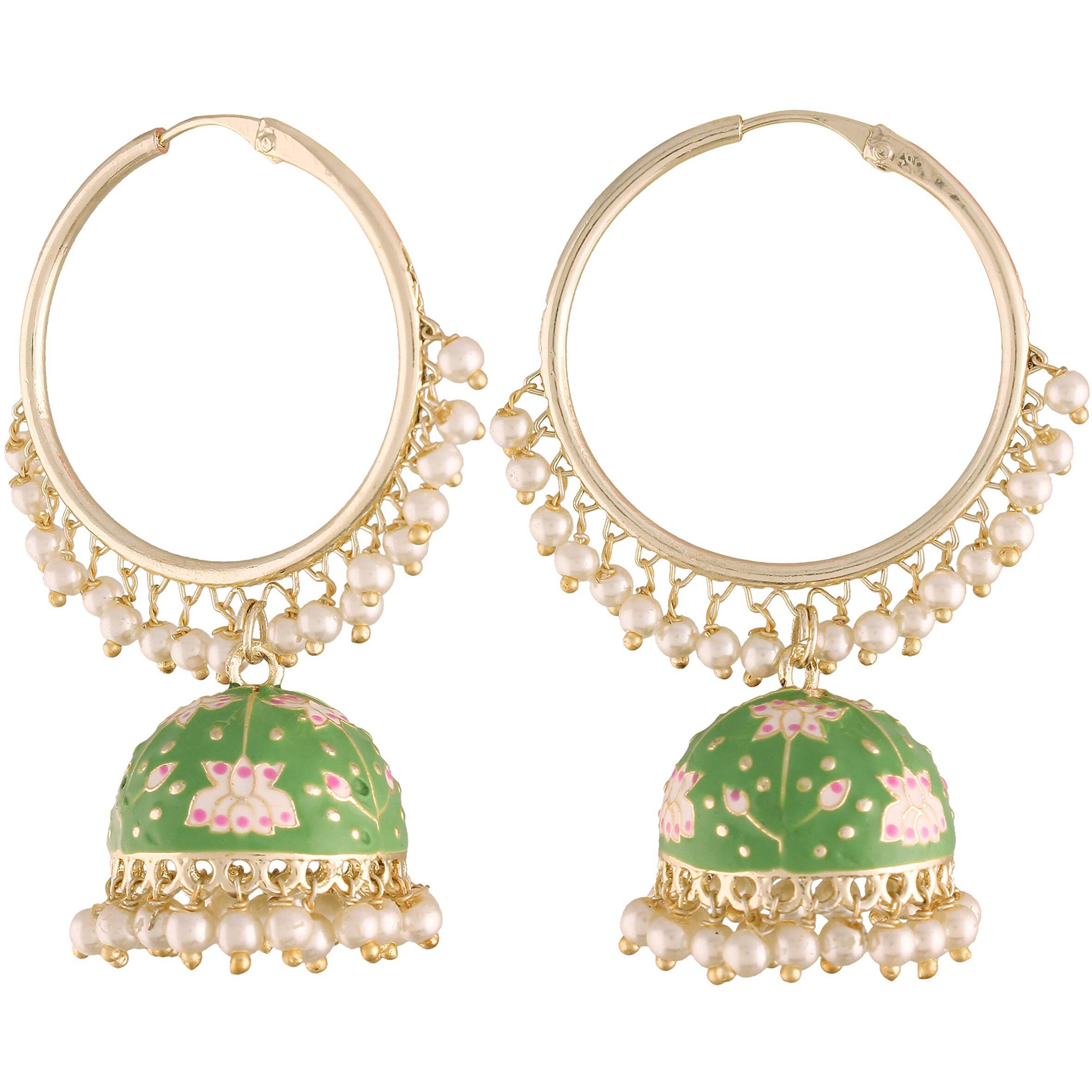 I Jewels 18K Gold Plated Traditional Handcrafted Enamelled Jhumki Hoop Earrings for Women/Girls (E2915Min)