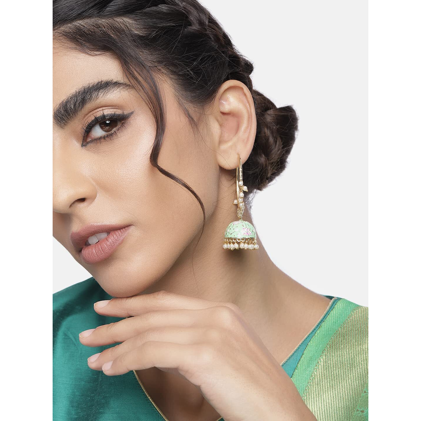 I Jewels 18K Gold Plated Traditional Handcrafted Enamelled Jhumki Hoop Earrings for Women/Girls (E2915Min)