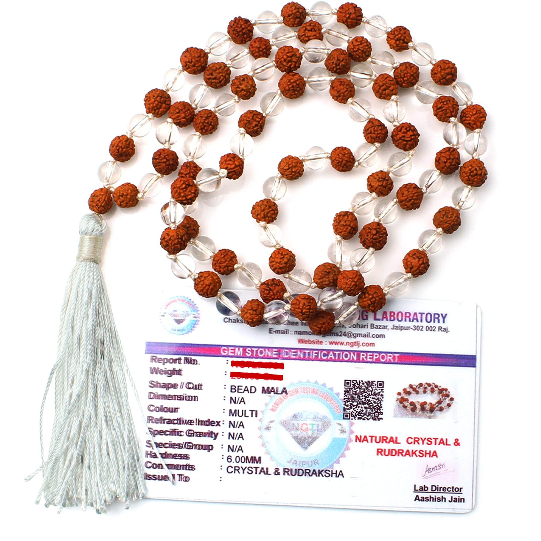 Remedywala Certified Natural Crystal Rudraksha Crystal. mala Natural Crystal Stone 6 mm 108 Beads Jap Mala for Meditation, Pooja, Chanting, Wearing/Rudraksha Crystal. mala 108 beads original