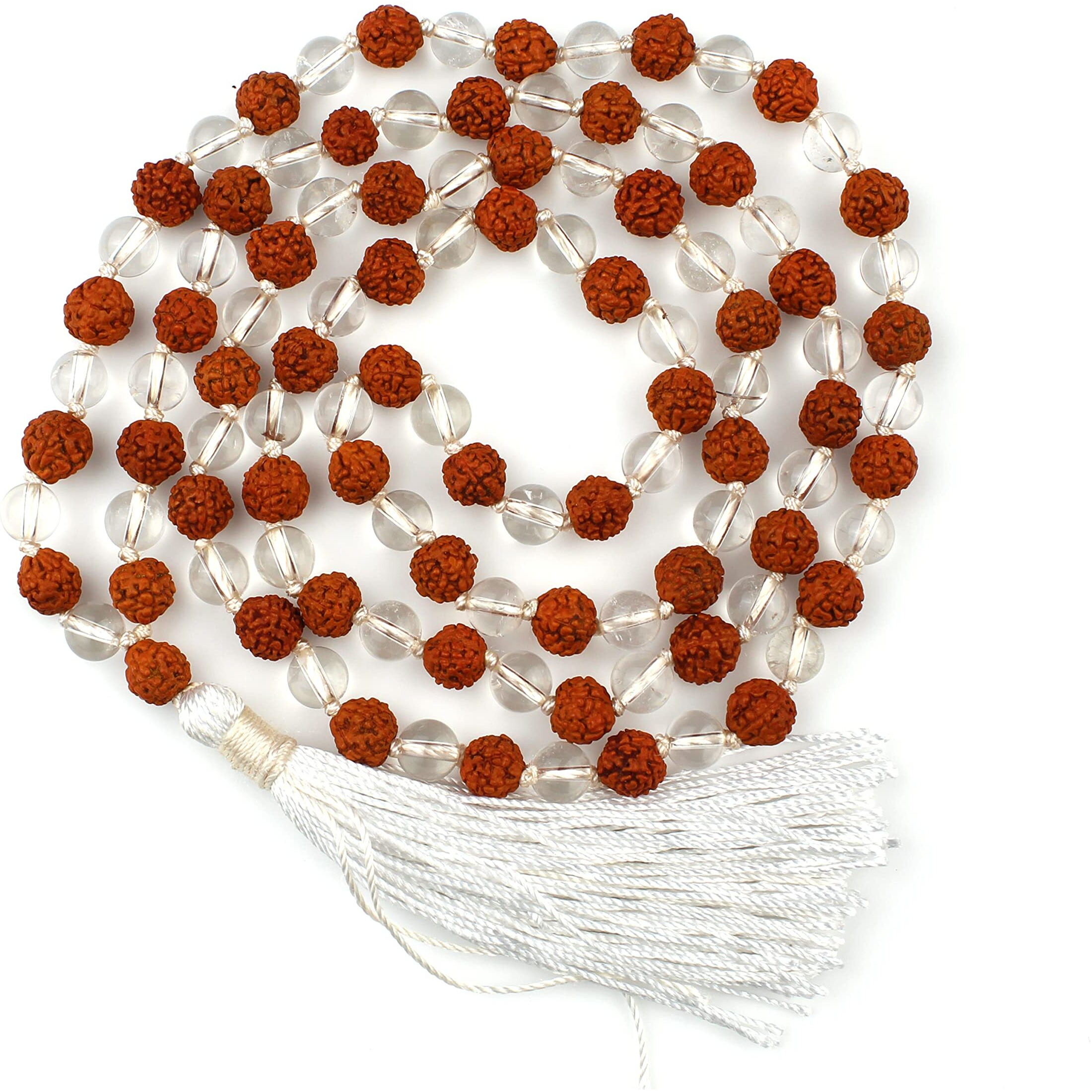 Remedywala Certified Natural Crystal Rudraksha Crystal. mala Natural Crystal Stone 6 mm 108 Beads Jap Mala for Meditation, Pooja, Chanting, Wearing/Rudraksha Crystal. mala 108 beads original