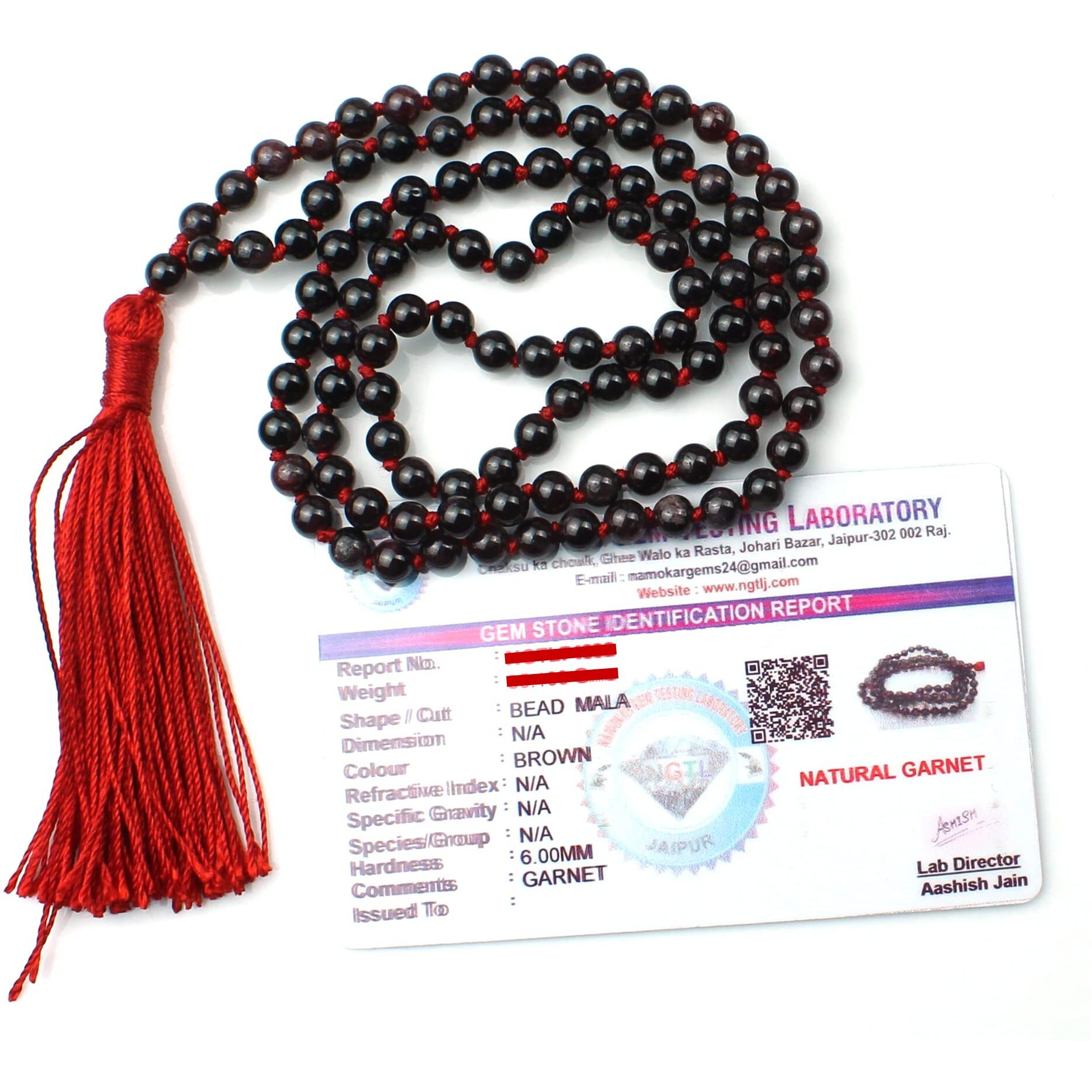 Remedywala Certified Natural Crystal Red Garnet mala Natural Crystal Stone 6 mm 108 Beads Jap Mala for Meditation, Pooja, Chanting, Wearing/Red Garnet mala 108 beads original