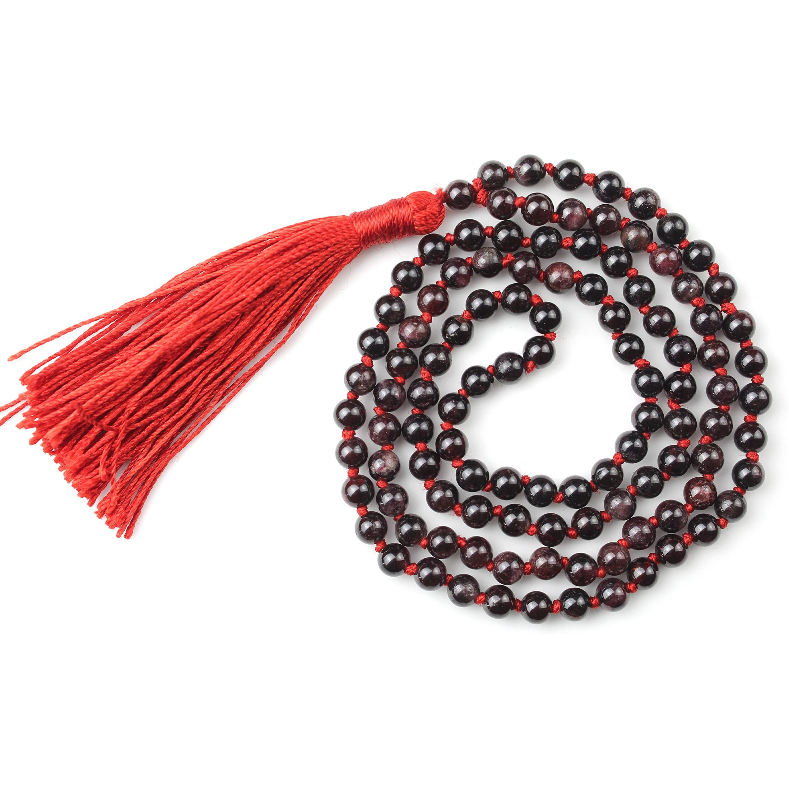 Remedywala Certified Natural Crystal Red Garnet mala Natural Crystal Stone 6 mm 108 Beads Jap Mala for Meditation, Pooja, Chanting, Wearing/Red Garnet mala 108 beads original