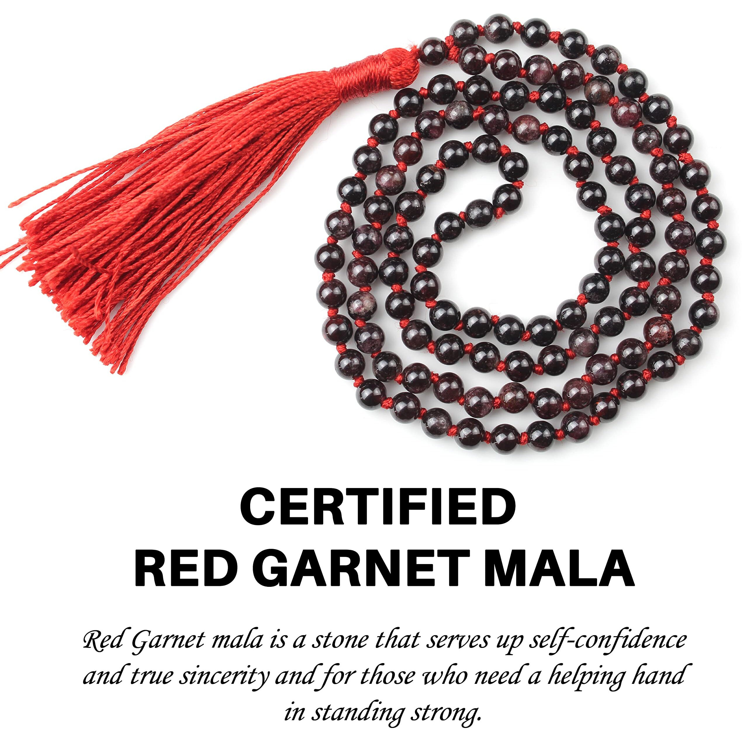 Remedywala Certified Natural Crystal Red Garnet mala Natural Crystal Stone 6 mm 108 Beads Jap Mala for Meditation, Pooja, Chanting, Wearing/Red Garnet mala 108 beads original