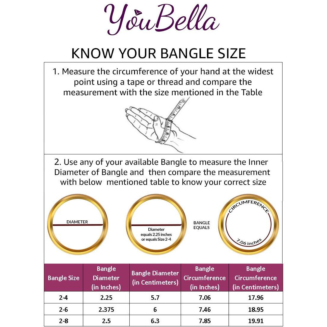 YouBella Antique Look Gold Plated Traditional Bracelet Bangle set for women (2.8)