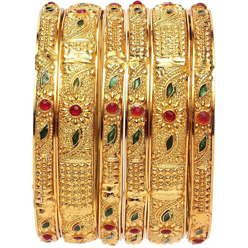 Shining Diva Fashion Set of 6 Latest Traditional Stylish Gold Plated Bangles for Women (Golden) (11792b_2.6)