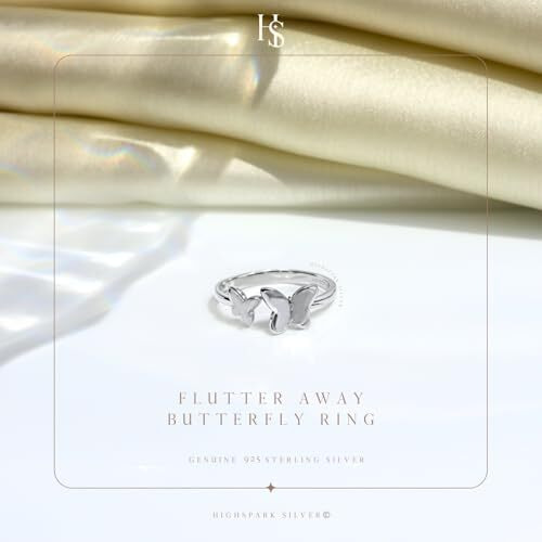 HighSpark 925 Silver Solitaire Rings for Women | Adjustable Contemporary Style | 92.5 Sterling Silver & Diamond Like Brilliance Sparkling Zirconia | Lovely Gift - Butterfly