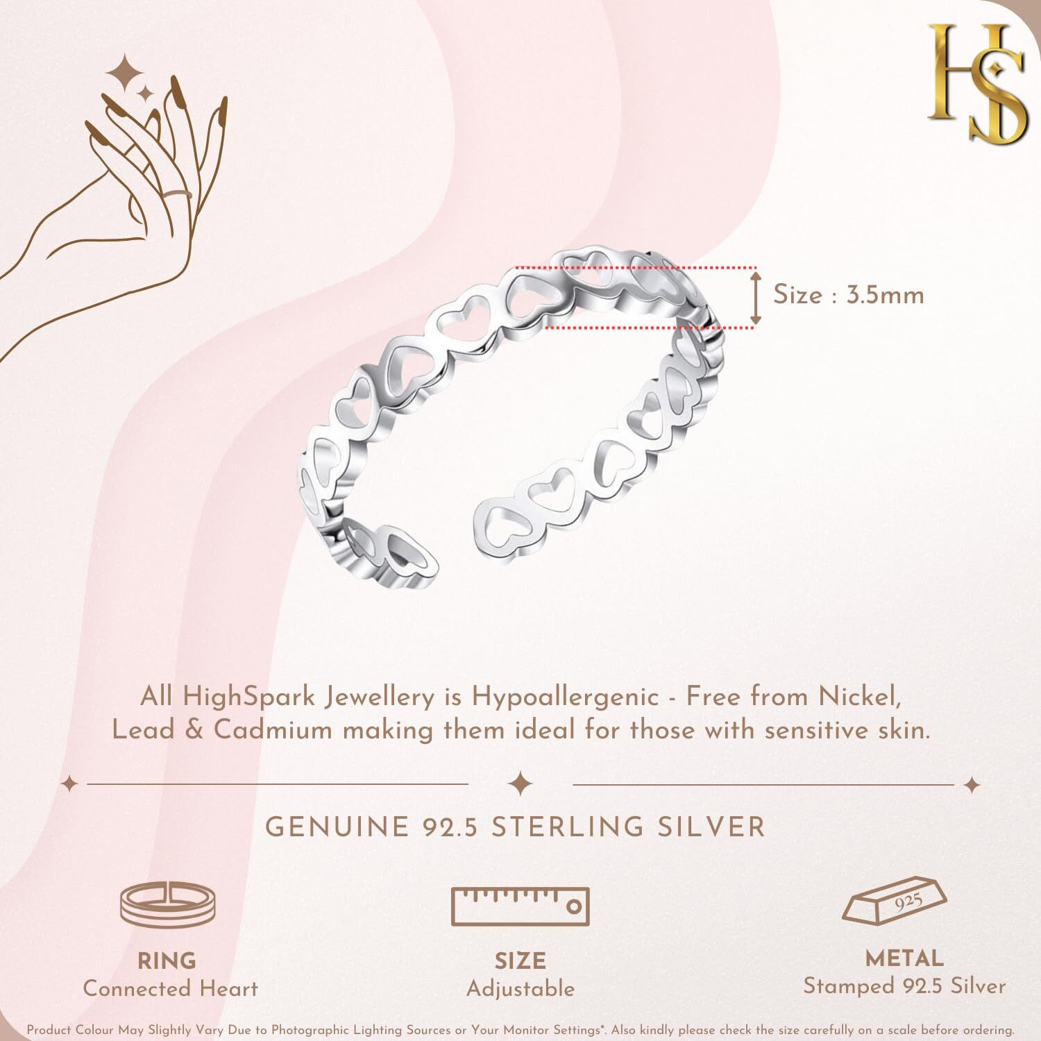 HighSpark 925 Silver Solitaire Rings for Women | Adjustable Contemporary Style | 92.5 Sterling Silver & Diamond Like Brilliance Sparkling Zirconia | Lovely Gift - Open Heart