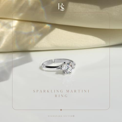 HighSpark 925 Silver Solitaire Rings for Women | Adjustable Contemporary Style | 92.5 Sterling Silver & Diamond Like Brilliance Sparkling Zirconia | Lovely Gift - Martini