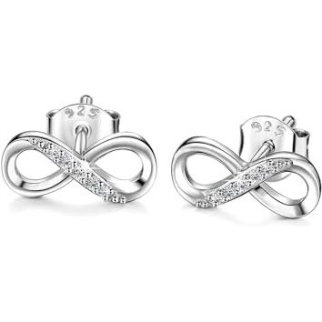 HIGHSPARK 925 Silver Infinity Earrings for Women | 92.5 Sterling Silver & Stunning Shine| Everlasting Endless Love Infinity Earrings | Lovely Gift - Silver Infinity