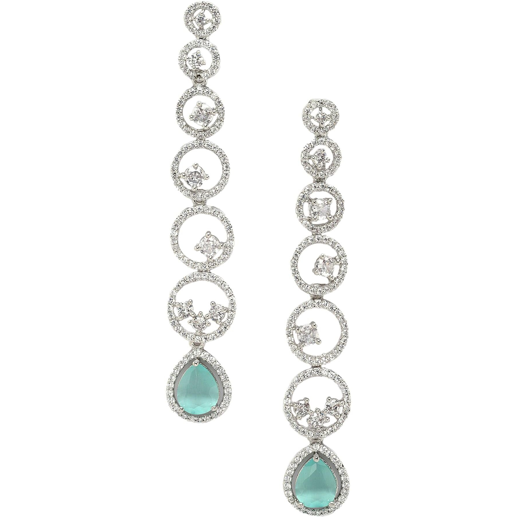 ZENEME Rhodium-Plated American Diamond studded Circular Shaped Drop Earrings For Women & Girls