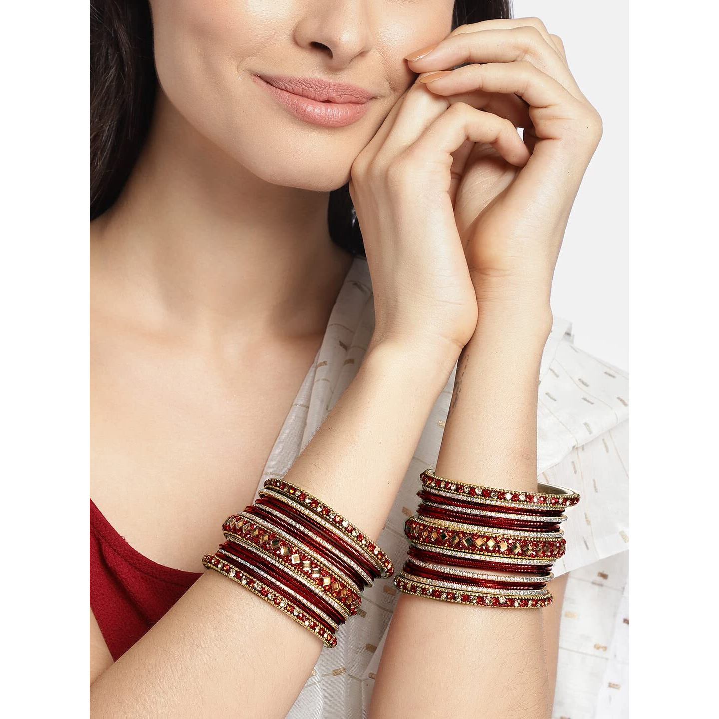 Peora Gold Plated Green Metal Chuda Chura Bangle Set Indian Traditional Bridal Wedding Fashion Jewellery for Women Girls (Size - 2.6)|Rakhi Rakshabandhan Gift for Sister Bhabhi, Gifts for Women