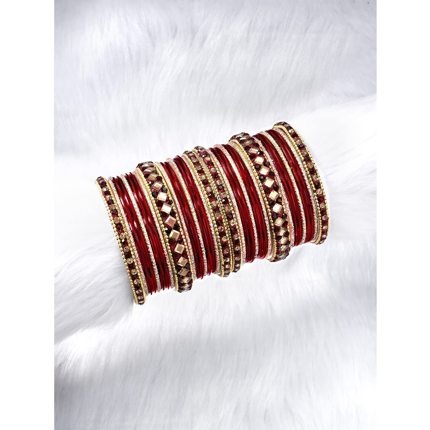 Peora Gold Plated Green Metal Chuda Chura Bangle Set Indian Traditional Bridal Wedding Fashion Jewellery for Women Girls (Size - 2.6)|Rakhi Rakshabandhan Gift for Sister Bhabhi, Gifts for Women
