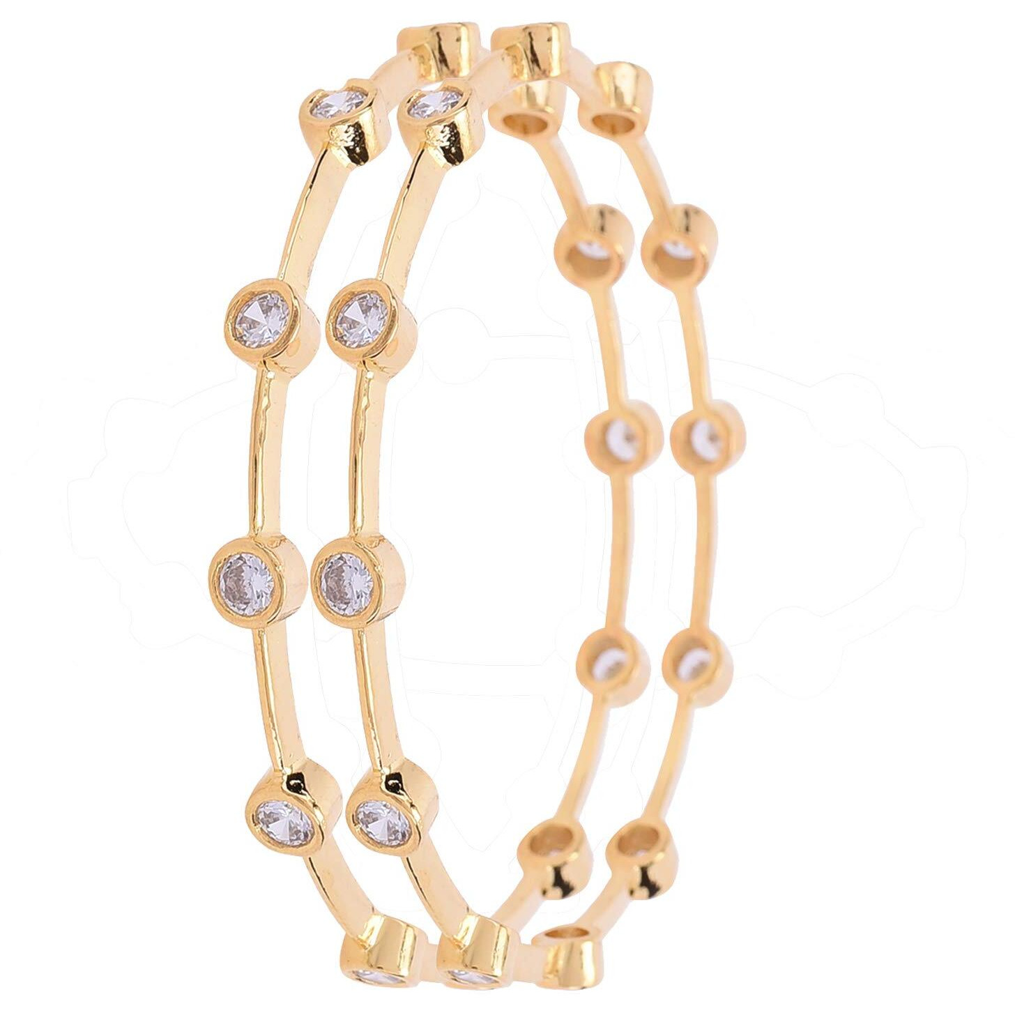 Ratnavali Jewels American Diamond Gold Plated White CZ/Diamond Bangles for Women/Girls RV3193W-2.8