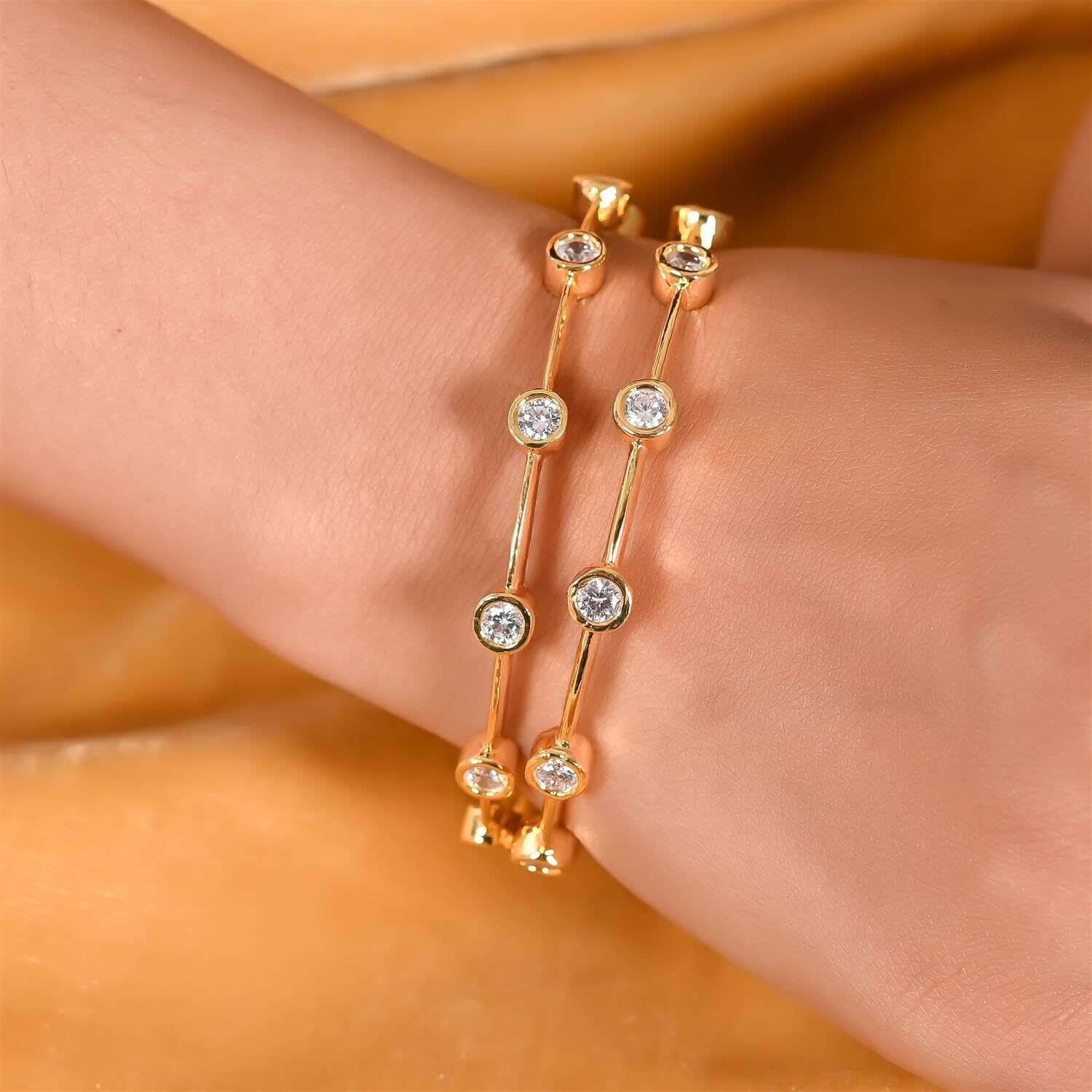 Ratnavali Jewels American Diamond Gold Plated White CZ/Diamond Bangles for Women/Girls RV3193W-2.8