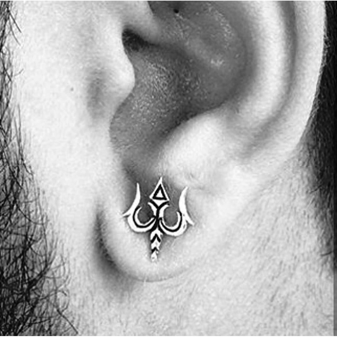 KUKSHYA 925 Pure Silver (Chandi) Trishul Studs/Earring For Men & Boys - 1 Piece