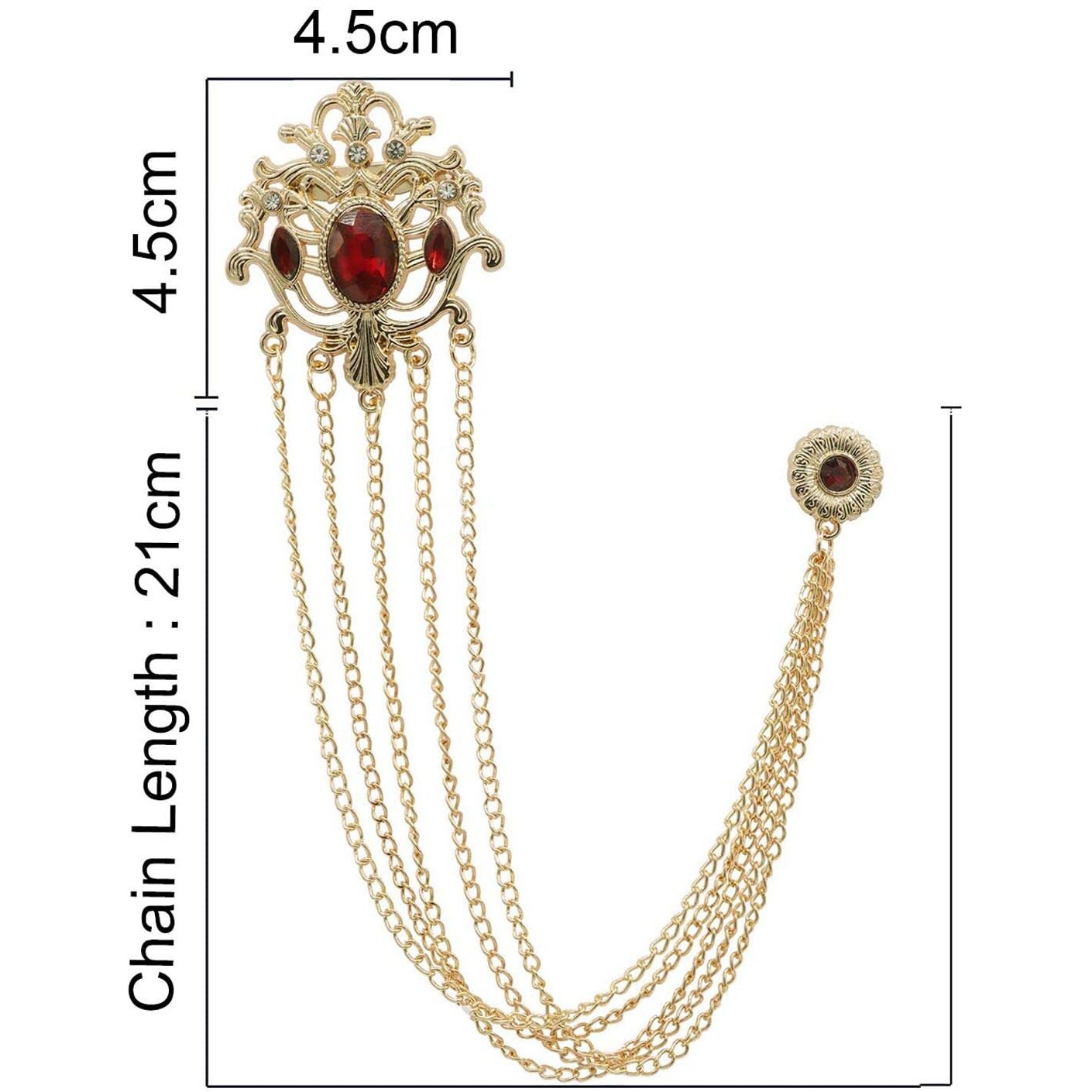 Adorn 5 Layers Floral Chain Brooch with Glittering Maroon Rhinestone Sherwani/Kurta Brooch fro Mens (B1940M)