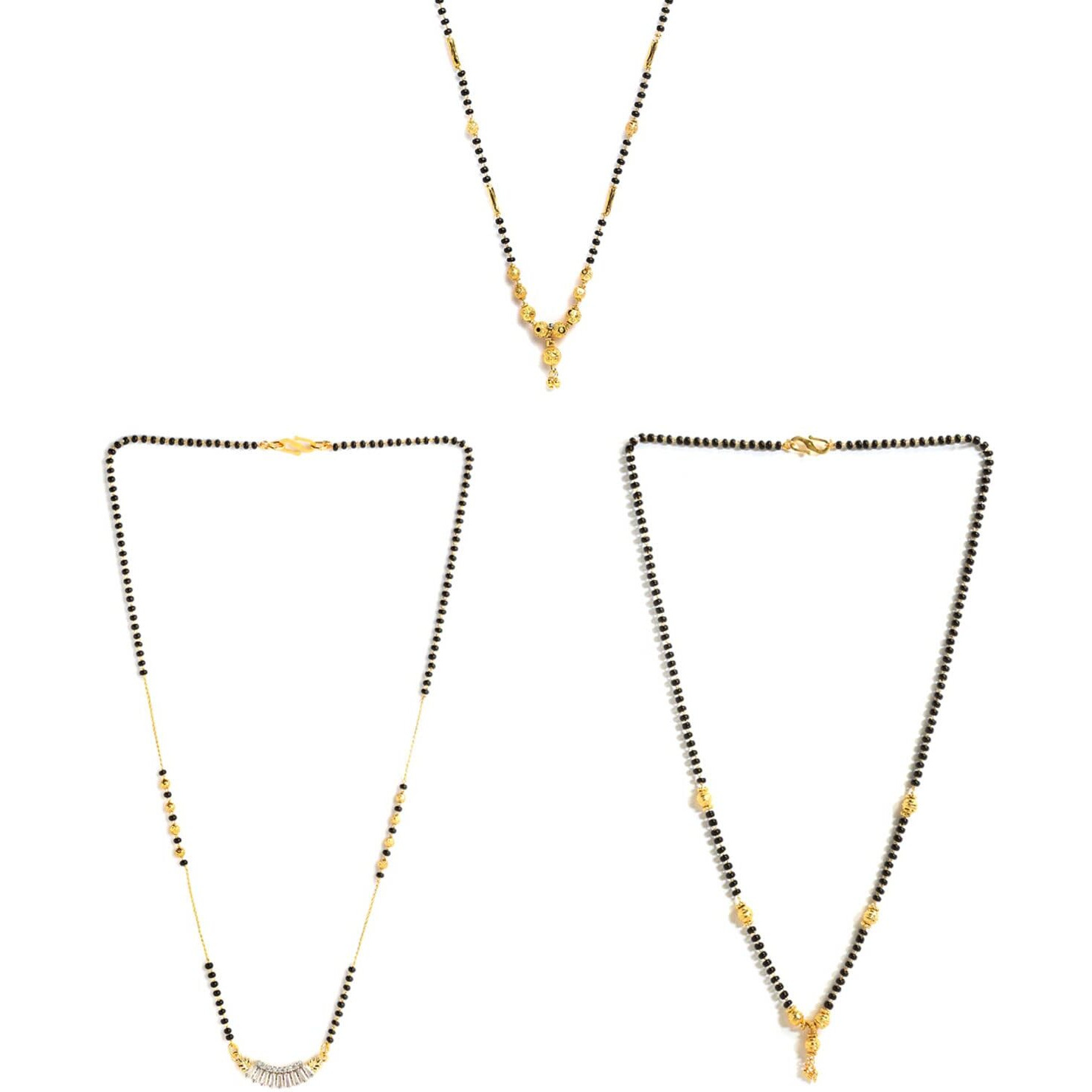 ZENEME Sparkling Gold Plated Wedding Jewellery American Diamond Solitaire Mangalsutra Tanmaniya Combo For Women (Combo 10)