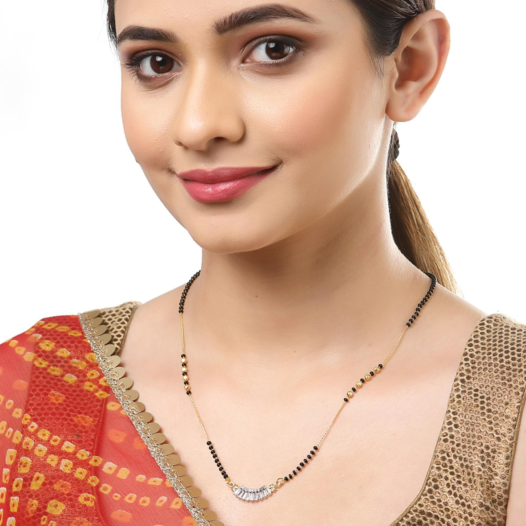 ZENEME Sparkling Gold Plated Wedding Jewellery American Diamond Solitaire Mangalsutra Tanmaniya Combo For Women (Combo 10)