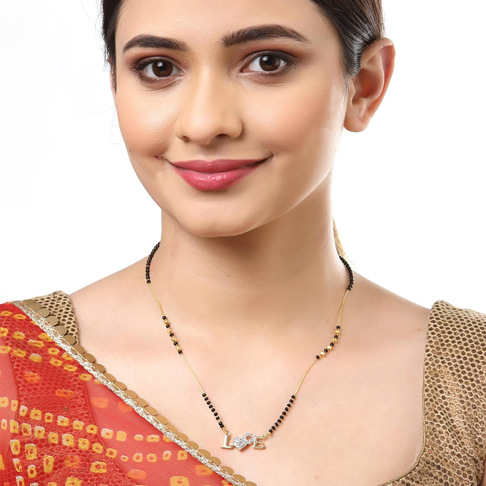 ZENEME Sparkling Gold Plated Wedding Jewellery American Diamond Solitaire Mangalsutra Tanmaniya Combo For Women (Combo 08)