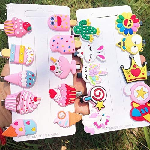 Diversa Mini Emoji/Cartoons Hair Clips Set for Kid Girls (20 Assorted Clips, Multicolor) Girls Rainbow Ice Cream Hairpin, Toddlers Cute Smiley Design Hair Accessory | Multi-Design Barrettes
