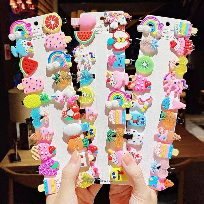 Diversa Mini Emoji/Cartoons Hair Clips Set for Kid Girls (20 Assorted Clips, Multicolor) Girls Rainbow Ice Cream Hairpin, Toddlers Cute Smiley Design Hair Accessory | Multi-Design Barrettes