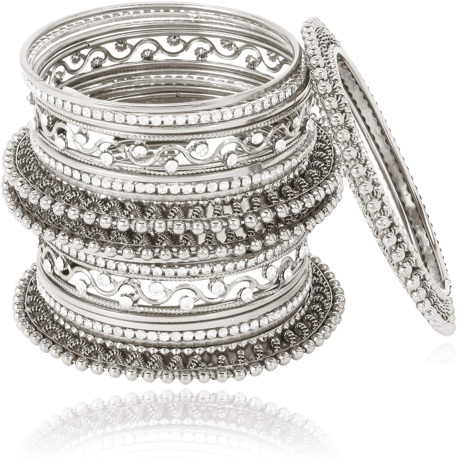 Shining Diva Fashion Latest Antique Design Traditional Bangle for Women (Oxidised Silver) (10418b_2.4)