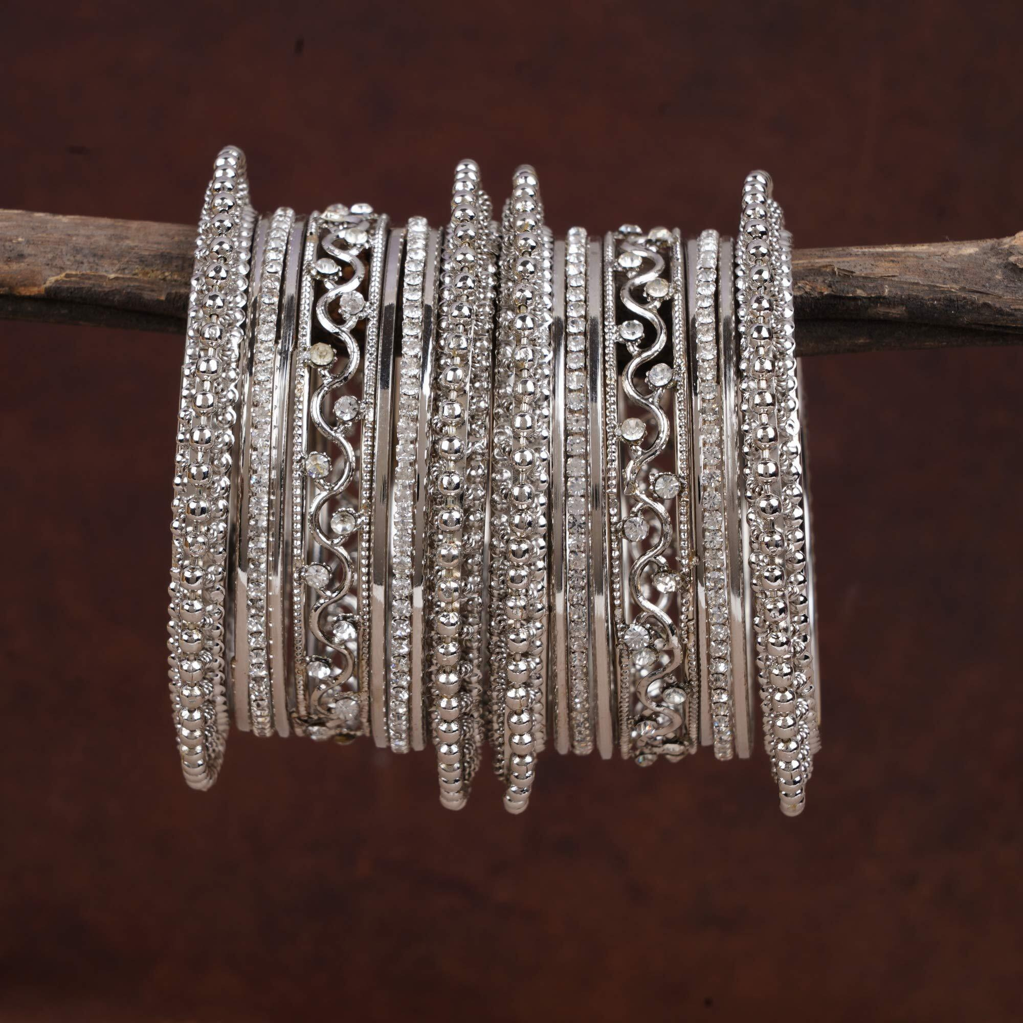 Shining Diva Fashion Latest Antique Design Traditional Bangle for Women (Oxidised Silver) (10418b_2.4)