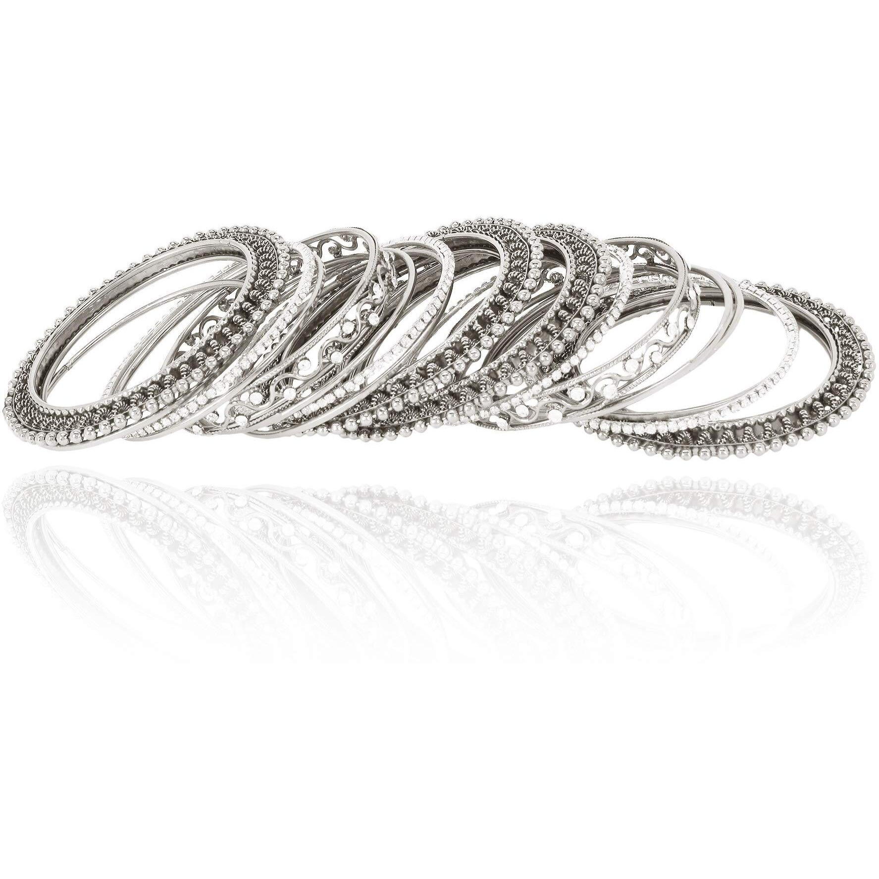 Shining Diva Fashion Latest Antique Design Traditional Bangle for Women (Oxidised Silver) (10418b_2.4)