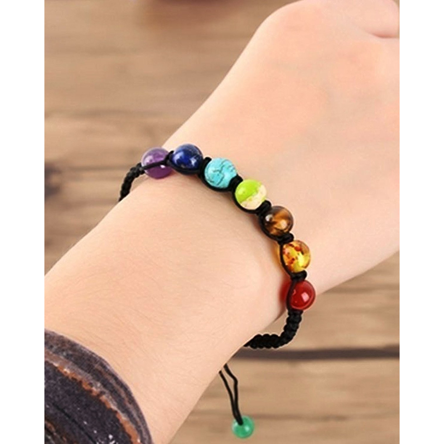 Shining Diva Fashion Seven Chakra Natural Stones Beaded Bracelet for Men and Boys-(9384b)