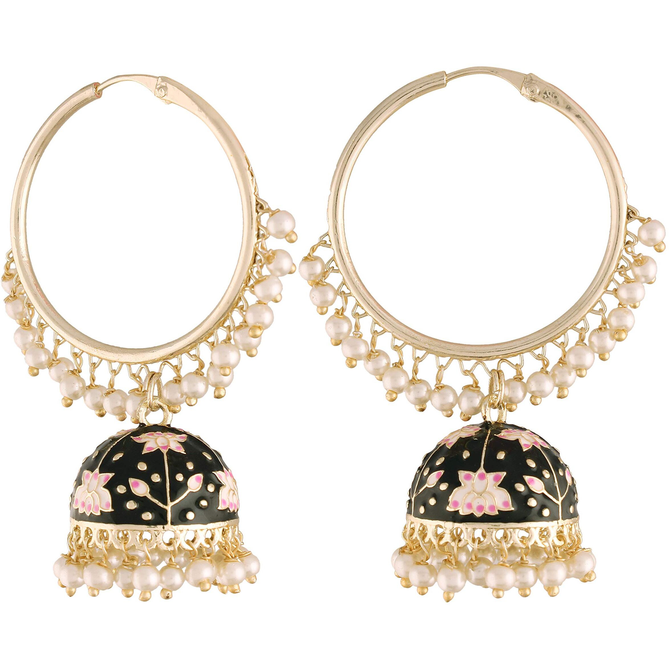 I Jewels 18K Gold Plated Traditional Handcrafted Enamelled Jhumki Earrings for Women/Girls (E2915B)