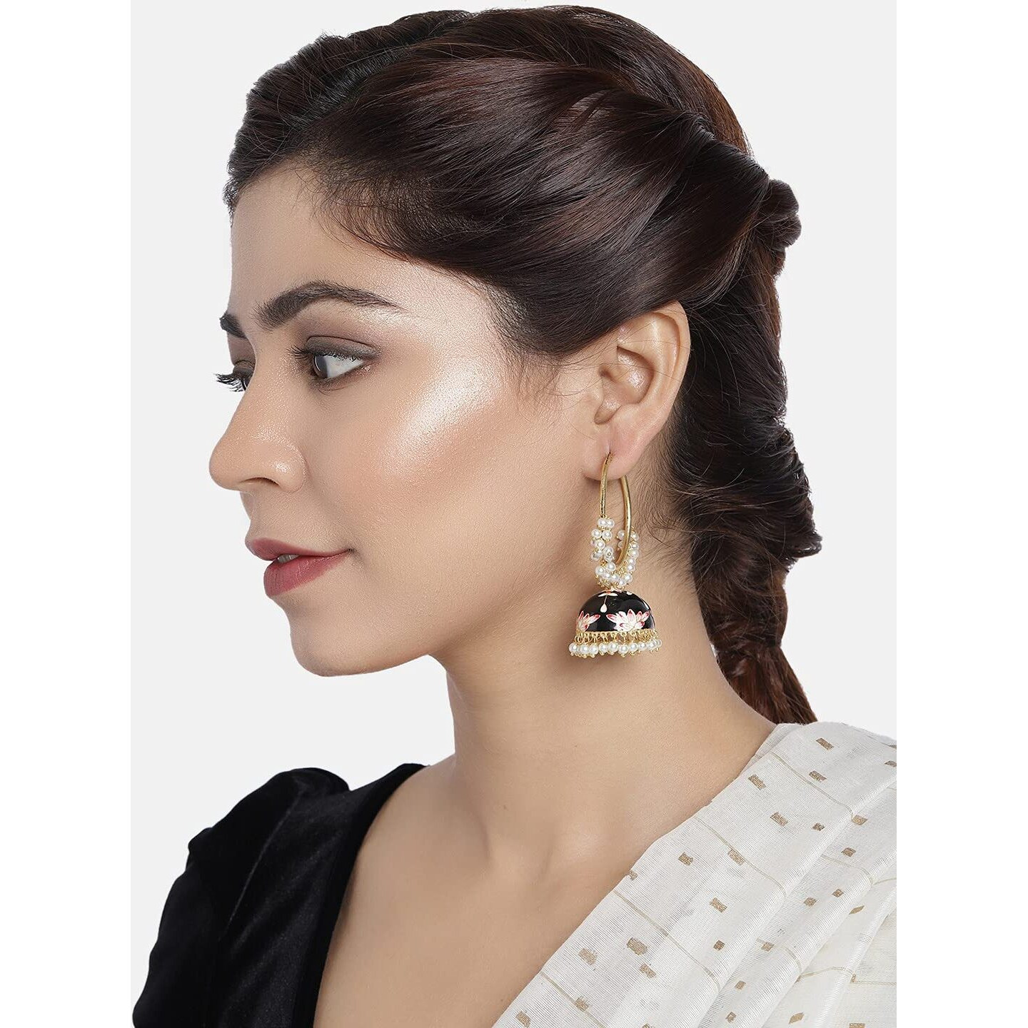 I Jewels 18K Gold Plated Traditional Handcrafted Enamelled Jhumki Earrings for Women/Girls (E2915B)